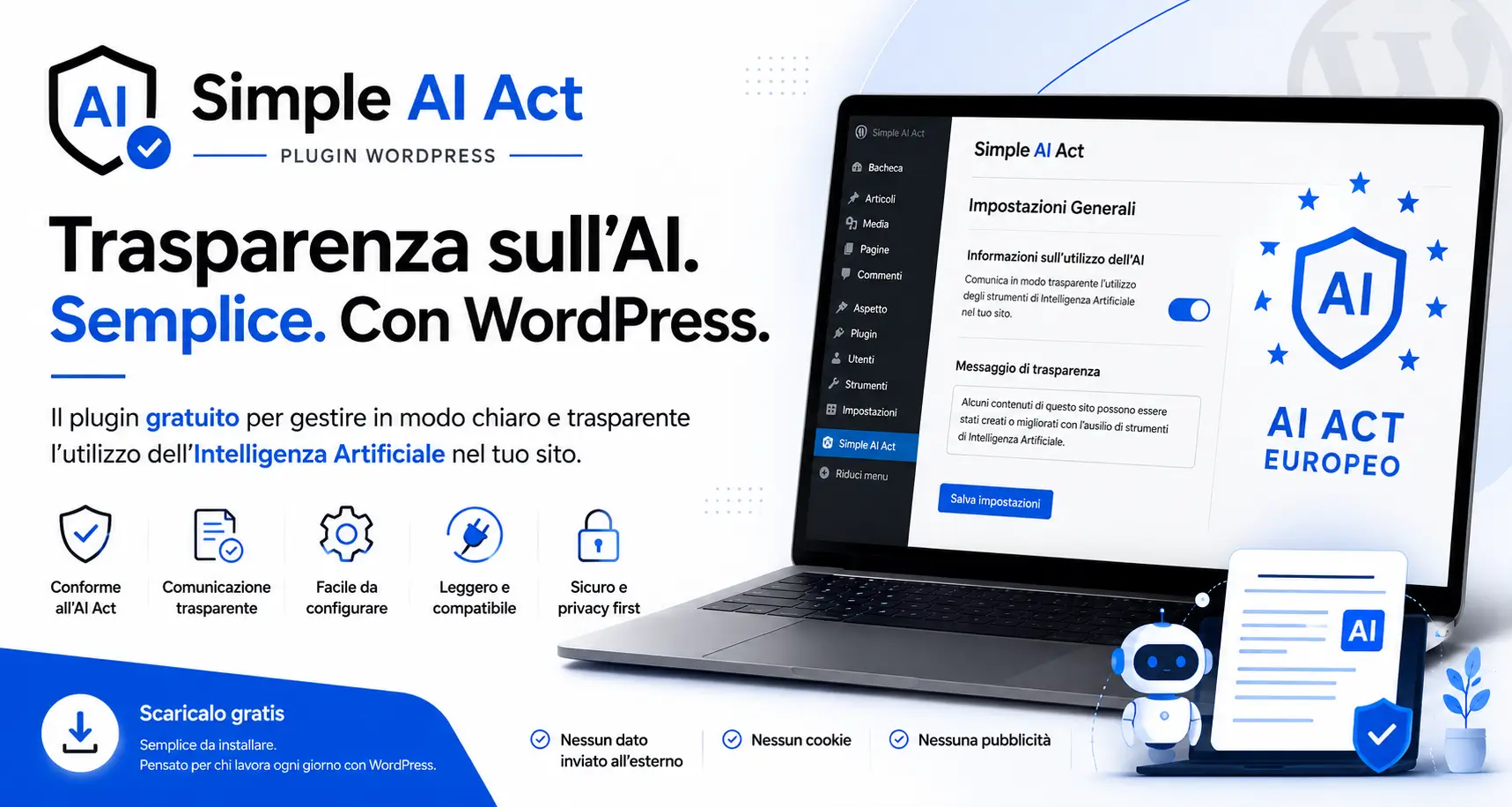 Simple AI Act: il plugin WordPress gratuito per gestire la trasparenza dell’Intelligenza Artificiale